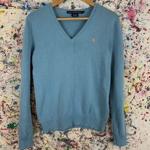 Ralph Lauren Sport Blue Cotton V-neck Sweater